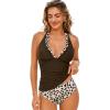 CUPSHE Women’s Tankini Sets Halter V Neck Two Piece Bathing Suits Adjustable Straps Mid Rise Swimwear(Brown/Leopard)