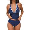 CUPSHE Women’s Tankini Sets Halter V Neck Two Piece Bathing Suits Adjustable Straps Mid Rise Swimwear(Navy Blue)