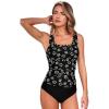 CUPSHE Women’s Tankini Sets Scoop Neck Scallop Trim Two Piece Swimsuit Adjustable Wide Straps Ruching Swimwear(Black/Cream Rose)