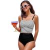 CUPSHE Women’s Tankini Sets Square Neck Elastic High Waisted Two Piece Bathing Suits Adjustable Straps Swimwear(Black/Striped)