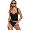 CUPSHE Women’s Tankini Sets Two Piece Swimsuit Mid Rise Bathing Suit Sweetheart Neck Adjustable Wide Straps(Black)