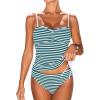 CUPSHE Women’s Tankini Sets Two Piece Swimsuit Mid Rise Sweetheart Neck Adjustable Straps Side Drawstring Textured(Green White Stripe)
