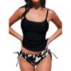 CUPSHE Women’s Tankini Sets Two Piece Swimsuit Scoop Neck Ruched Adjustable Straps Drawstring Mid Rise(Black)