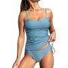 CUPSHE Women’s Tankini Sets Two Piece Swimsuit Scoop Neck Ruched Adjustable Straps Drawstring Mid Rise(Sky Blue)