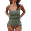 CUPSHE Women’s Tankini Sets Two Piece Swimsuit Scoop Neck Ruched Adjustable Straps Drawstring Mid Rise(Smoke Green/Floral)