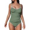CUPSHE Women’s Tankini Sets Two Piece Swimsuit Scoop Neck Tummy Control Adjustable Straps Shell Stitched(Eucalyptus Green)