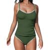 CUPSHE Women’s Tankini Sets Two Piece Swimsuit Scoop Neck Tummy Control Adjustable Straps Shell Stitched(Forest Green)