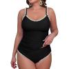 CUPSHE Women’s Tankini Sets Two Piece Swimsuit Scoop Neck Tummy Control Adjustable Straps Shell Stitched(P-black)