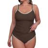 CUPSHE Women’s Tankini Sets Two Piece Swimsuit Scoop Neck Tummy Control Adjustable Straps Shell Stitched(P-brown)
