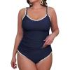 CUPSHE Women’s Tankini Sets Two Piece Swimsuit Scoop Neck Tummy Control Adjustable Straps Shell Stitched(P-dark Blue)