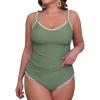 CUPSHE Women’s Tankini Sets Two Piece Swimsuit Scoop Neck Tummy Control Adjustable Straps Shell Stitched(P-eucalyptus Green)