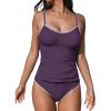 CUPSHE Women’s Tankini Sets Two Piece Swimsuit Scoop Neck Tummy Control Adjustable Straps Shell Stitched(Plum Purple)