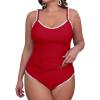 CUPSHE Women’s Tankini Sets Two Piece Swimsuit Scoop Neck Tummy Control Adjustable Straps Shell Stitched(P-red)