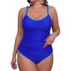 CUPSHE Women’s Tankini Sets Two Piece Swimsuit Scoop Neck Tummy Control Adjustable Straps Shell Stitched(P-royal Blue)