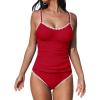 CUPSHE Women’s Tankini Sets Two Piece Swimsuit Scoop Neck Tummy Control Adjustable Straps Shell Stitched(Red)