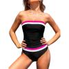 CUPSHE Women’s Tankini Sets Two Piece Swimsuit Square Neck Bandeau Bathing Suit Spaghetti Adjustable Removable Straps(Black/White/Magenta)