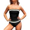 CUPSHE Women’s Tankini Sets Two Piece Swimsuit Square Neck Bandeau Bathing Suit Spaghetti Adjustable Removable Straps(Black/White/Olive Green)