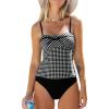 CUPSHE Women’s Tankini Sets Two Piece Swimsuit Sweetheart Neck Bathing Suit Cutout Back Adjustable Straps Mid Rise(Black/White Plaid)