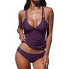 CUPSHE Women’s Tankini Sets Two Piece Swimsuit V Neck Crisscross Adjustable Double Straps Ruched Mid Rise(Deep Plum Purple)