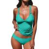 CUPSHE Women’s Tankini Sets Two Piece Swimsuit V Neck Crisscross Adjustable Double Straps Ruched Mid Rise(Turquoise Green)
