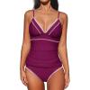 CUPSHE Women’s Tankini Sets Two Piece Swimsuit V Neck Ruched Shell Stitched Bathing Suit Spaghetti Adjustable Straps(Fuchsia)