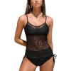 CUPSHE Women’s Tankini Sets Two Piece V Neck Mesh Swimsuit Bathing Suit Adjustable Spaghetti Straps Side Tie(Black)