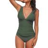 CUPSHE Women’s Tankini Sets V Neck Mesh Scalloped Two Piece Bathing Suits Adjustable Straps Mid Rise Swimwear(Forest Green)