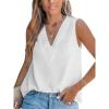 CUPSHE Womens Top Paneled V Neck Sleeveless Relaxed Blouse Casual Loose(White)
