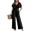 CUPSHE Womens Wide Leg Jumpsuits V-Neck Batwing Short Sleeve Summer Long Rompe Casual Outfit Pocket(Black)
