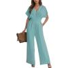 CUPSHE Womens Wide Leg Jumpsuits V-Neck Batwing Short Sleeve Summer Long Rompe Casual Outfit Pocket(Dusty Teal)