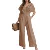 CUPSHE Womens Wide Leg Jumpsuits V-Neck Batwing Short Sleeve Summer Long Rompe Casual Outfit Pocket(Khaki)