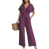 CUPSHE Womens Wide Leg Jumpsuits V-Neck Batwing Short Sleeve Summer Long Rompe Casual Outfit Pocket(Purple)