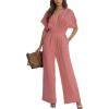 CUPSHE Womens Wide Leg Jumpsuits V-Neck Batwing Short Sleeve Summer Long Rompe Casual Outfit Pocket(Rust Rose)