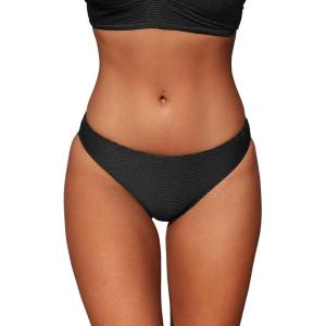 CUPSHE Bikini Bottom for Women Swimsuit Ribbed Low Waisted Mid Cut Cheeky Bathing Suit(Black)