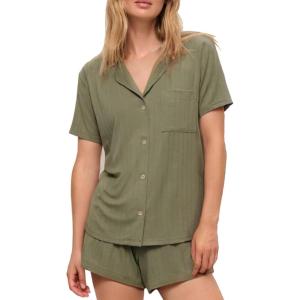 CUPSHE Button Down Pajama Shorts Set for Women 2 Piece Post Partum Lounge Shorts PJ Sets(Army Green)