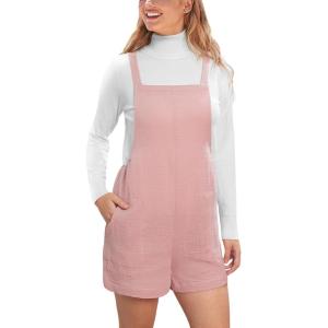 CUPSHE Casual Cotton Loose Rompers Fit Summer Pockets Sleeveless Wide Strap Square Neck Outfit(Pink)