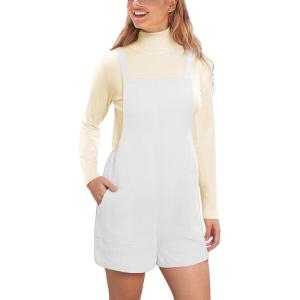 CUPSHE Casual Cotton Loose Rompers Fit Summer Pockets Sleeveless Wide Strap Square Neck Outfit(White)