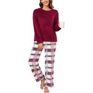 CUPSHE Fleece Pajama Set for Women Fuzzy Lounge Sets Winter 2 Piece Soft Sweater Pants Outfits(Red)