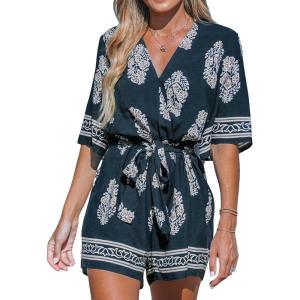 CUPSHE Rompers for Women Summer Casual V Neck Sleeveless Short Jumpsuit One Piece Outfit Beach Vacation(Black)