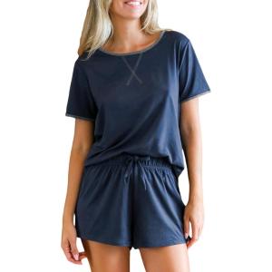 CUPSHE Satin Pajama Set Women Silk Camisole Pjs Ruffle Sleepwear 2 Piece Loungewear Shorts Set S-XL(A-blue)
