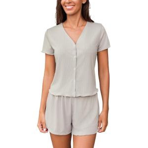 CUPSHE Satin Pajama Set Women Silk Camisole Pjs Ruffle Sleepwear 2 Piece Loungewear Shorts Set S-XL(A-white)