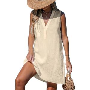 CUPSHE Swimsuit Coverup for Women V Neck Beachwear Sleeveless Beach Dress with Chest Pocket(Yellow)