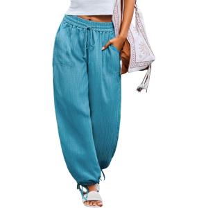 CUPSHE Women Baggy Wide Leg Pants High Waisted Loose Fit Trousers with Pockets Causal Vacation Outfits(Blue)