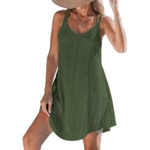 CUPSHE Women Bathing Suit Cover Up Spaghetti Straps Swim Beach Dresses Hollow Out Swimsuit Coverup 2026(Green)