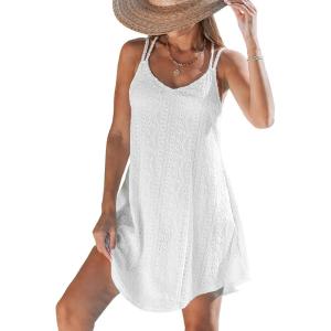 CUPSHE Women Bathing Suit Cover Up Spaghetti Straps Swim Beach Dresses Hollow Out Swimsuit Coverup 2026(White)
