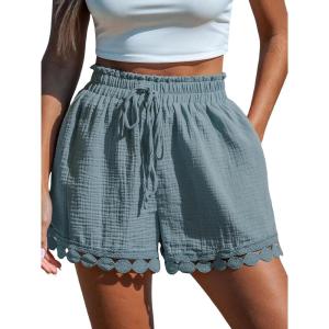 CUPSHE Women Lightweight Baggy Trendy Short Pants Wide Leg Drawstring Shorts Elastic Waist Casual with Pockets(Solid)