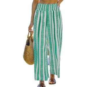 CUPSHE Women Pants Abstract Smocked Waist Long Pant Wide Leg Pant Casual(Green)