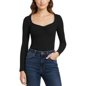 CUPSHE Women Ribbed Long Sleeve Tops Trendy Going Out Fitted Basic Shirts(Black)