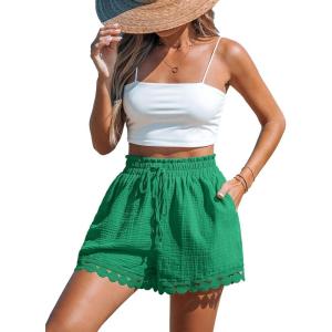 CUPSHE Women Swim Cover Up Shorts 100% Cotton Casual Beach Shorts with Side Pockets(Green)