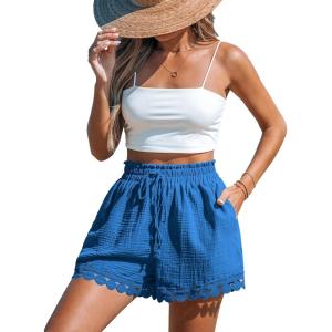 CUPSHE Women Swim Cover Up Shorts 100% Cotton Casual Beach Shorts with Side Pockets(Royal Blue)